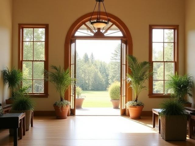 Studio entrance of Prairie Pulse Studio with natural light and wooden accents.