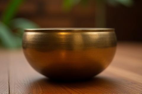 Close-up of a beautifully crafted singing bowl with natural light